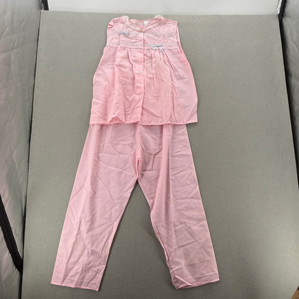 Vintage 1970s JCPenney Gaymode 2 Piece Pink Lace Nightgown Pajamas Sleepwear M